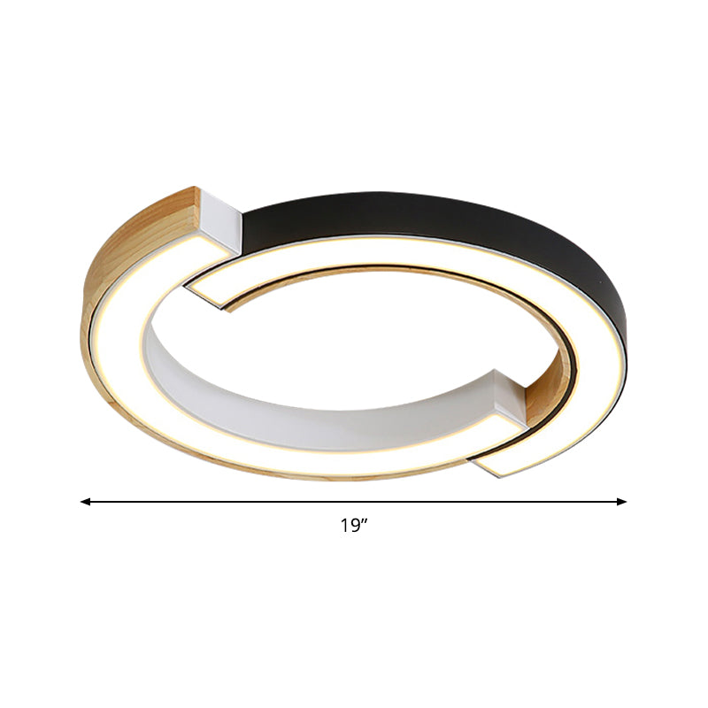 Contemporary Bedroom Ceiling Lamp - 2-Arch Bridge Design, Acrylic, LED Light, 15"/19" Width, Black/White Mount