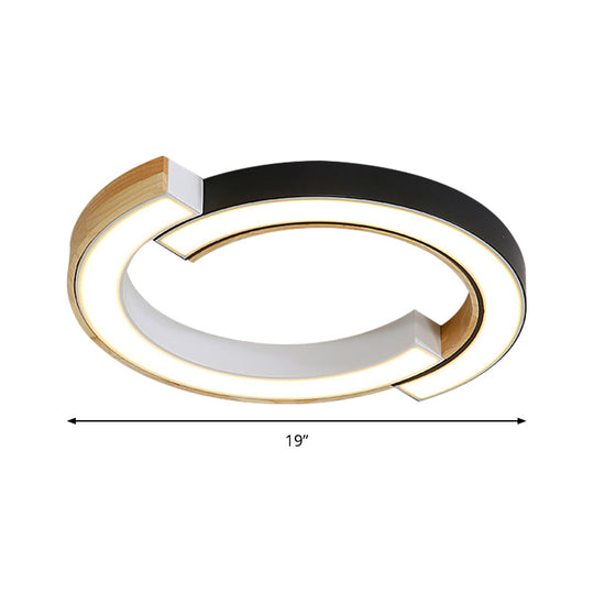 Contemporary Bedroom Ceiling Lamp - 2-Arch Bridge Design, Acrylic, LED Light, 15"/19" Width, Black/White Mount