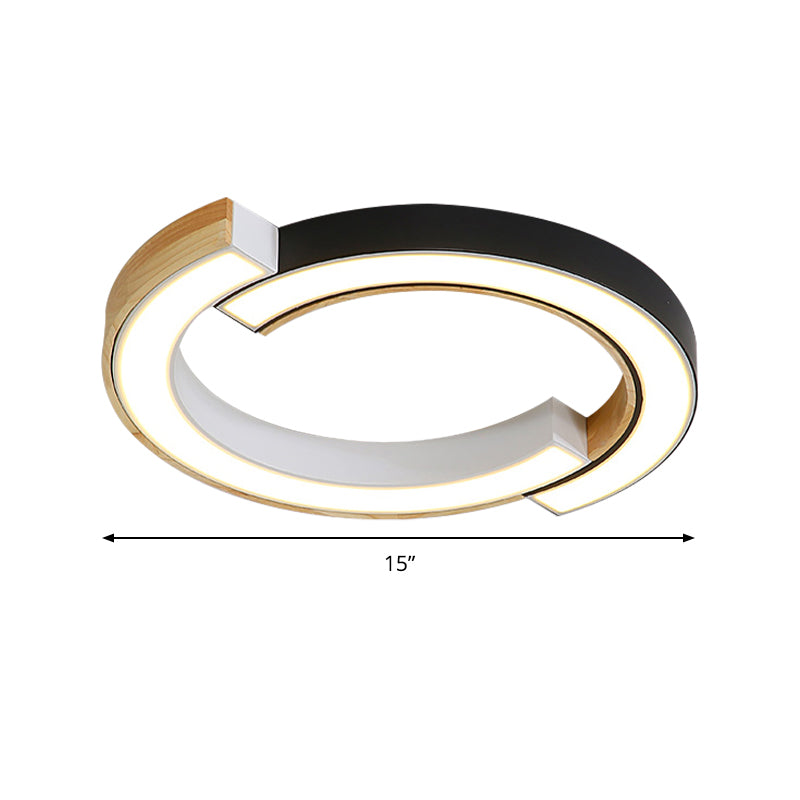 Contemporary Bedroom Ceiling Lamp - 2-Arch Bridge Design, Acrylic, LED Light, 15"/19" Width, Black/White Mount