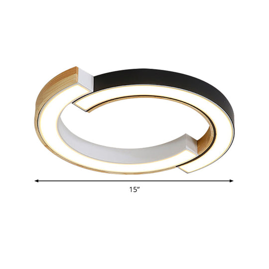 Contemporary Bedroom Ceiling Lamp - 2-Arch Bridge Design, Acrylic, LED Light, 15"/19" Width, Black/White Mount