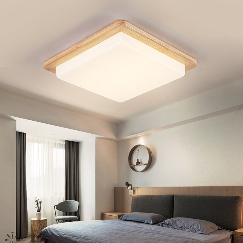 Japanese Style Square Ceiling Light Wood LED Flush Mount Light - Wide Range Selection (12.5"/14"/18"/22") - Warm/White Light for Bedroom