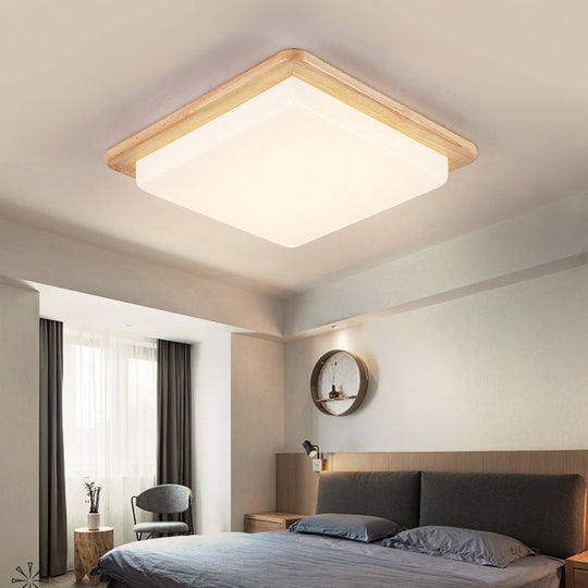 Japanese Style Square Ceiling Light Wood LED Flush Mount Light - Wide Range Selection (12.5"/14"/18"/22") - Warm/White Light for Bedroom