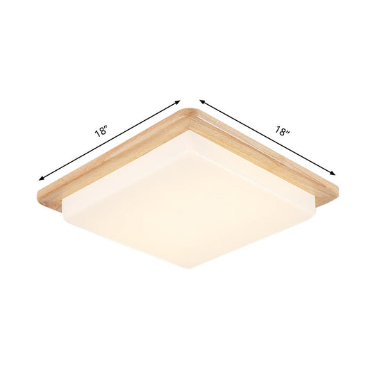 Japanese Style Square Ceiling Light Wood LED Flush Mount Light - Wide Range Selection (12.5"/14"/18"/22") - Warm/White Light for Bedroom