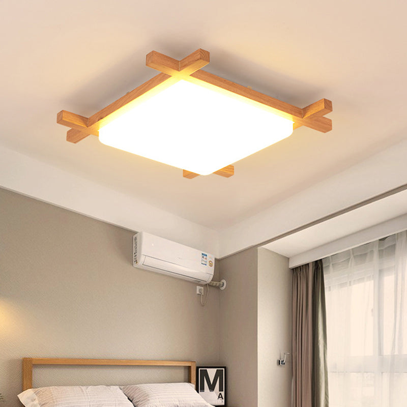 Modern Square Acrylic Wood Ceiling Lamp - White LED, Flush Mount - 15"/19"/23.5" Width - Ideal for Bathroom