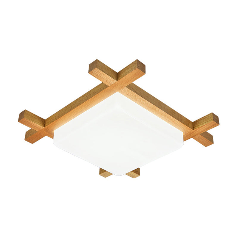 Modern Square Acrylic Wood Ceiling Lamp - White LED, Flush Mount - 15"/19"/23.5" Width - Ideal for Bathroom