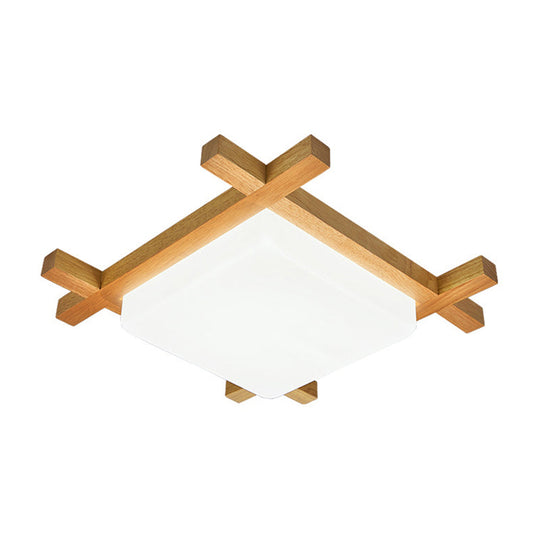 Modern Square Acrylic Wood Ceiling Lamp - White LED, Flush Mount - 15"/19"/23.5" Width - Ideal for Bathroom