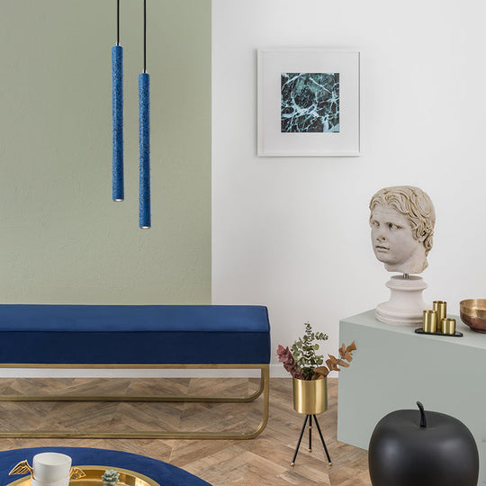 Nordic Cement Tube Pendant Light - 1 Light, Yellow/Blue/Green - 12"/21.5"H