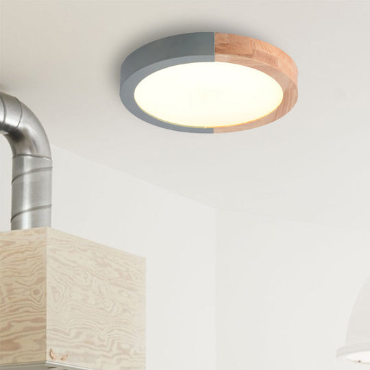 Modern Drum Flush Mount Light With Wood And Acrylic Shade For Kids Bedroom Green / 12 White