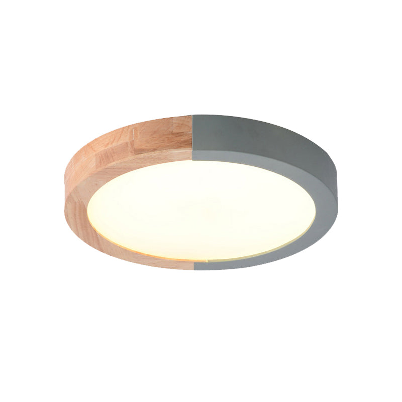 Modern Drum Flush Mount Light with Wood and Acrylic Shade for Kids Bedroom