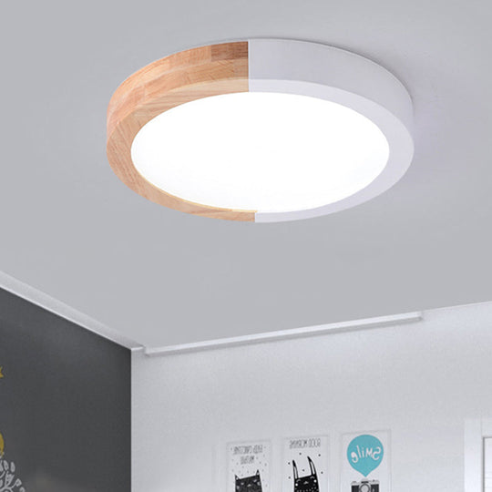 Modern Drum Flush Mount Light with Wood and Acrylic Shade for Kids Bedroom