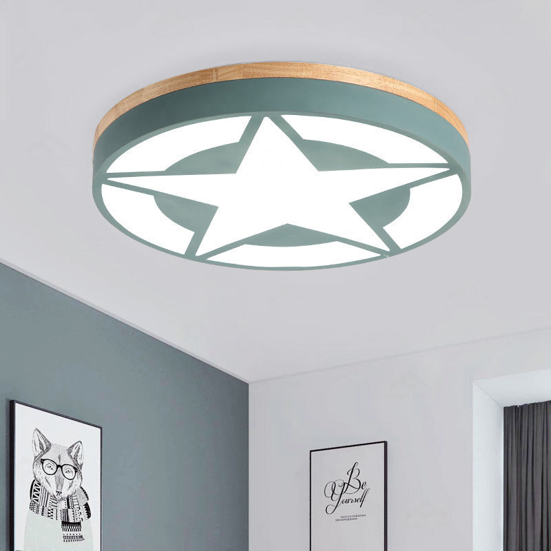 Wood LED Star Flush Mount Ceiling Light with Acrylic Shade for Boys Bedroom – Modern Style