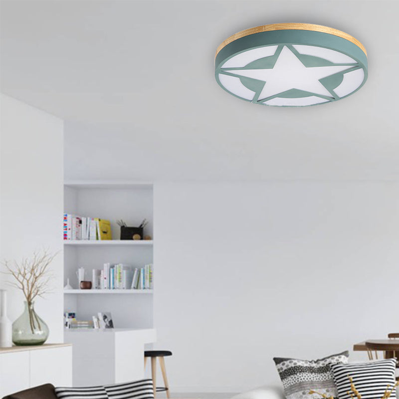 Wood LED Star Flush Mount Ceiling Light with Acrylic Shade for Boys Bedroom – Modern Style