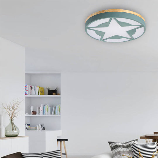 Wood LED Star Flush Mount Ceiling Light with Acrylic Shade for Boys Bedroom – Modern Style