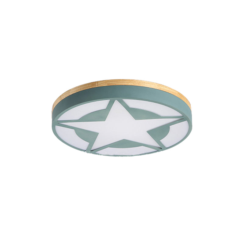 Wood LED Star Flush Mount Ceiling Light with Acrylic Shade for Boys Bedroom – Modern Style