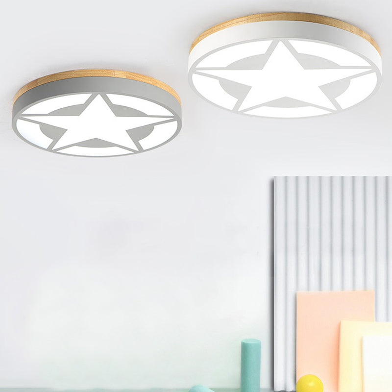Wood LED Star Flush Mount Ceiling Light with Acrylic Shade for Boys Bedroom – Modern Style