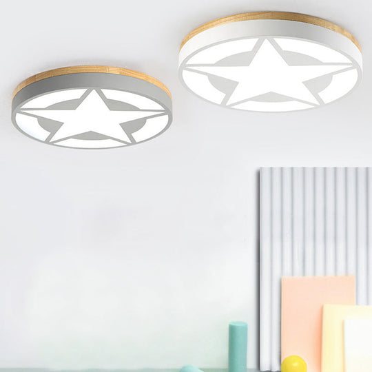 Wood LED Star Flush Mount Ceiling Light with Acrylic Shade for Boys Bedroom – Modern Style