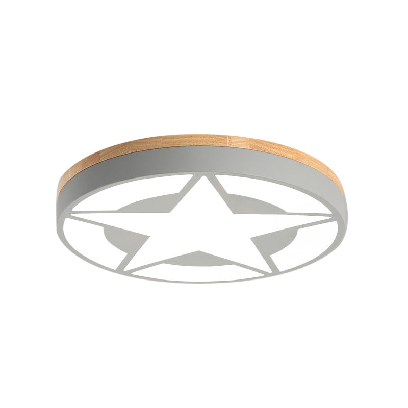 Wood LED Star Flush Mount Ceiling Light with Acrylic Shade for Boys Bedroom – Modern Style