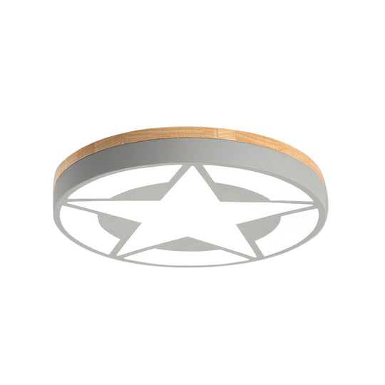 Wood LED Star Flush Mount Ceiling Light with Acrylic Shade for Boys Bedroom – Modern Style