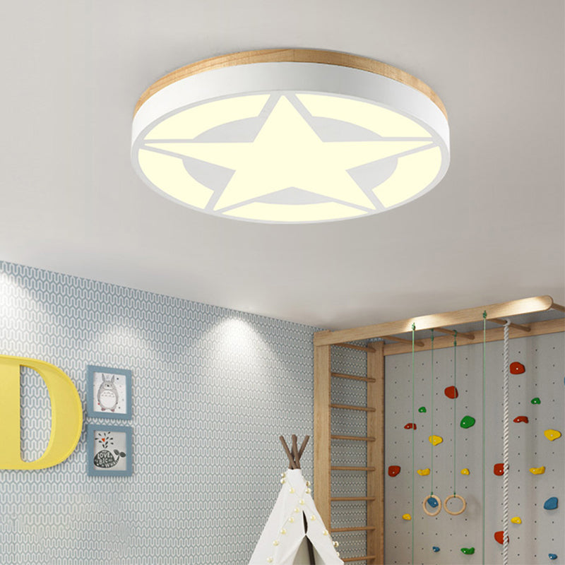 Wood LED Star Flush Mount Ceiling Light with Acrylic Shade for Boys Bedroom – Modern Style
