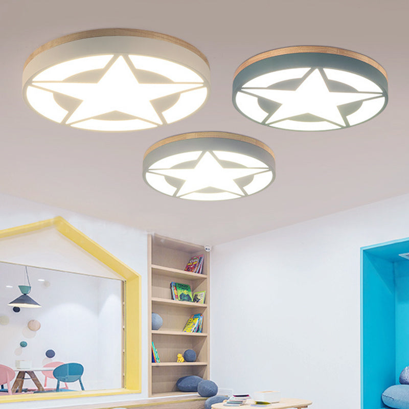 Wood LED Star Flush Mount Ceiling Light with Acrylic Shade for Boys Bedroom – Modern Style
