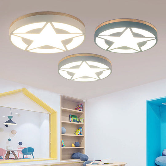 Wood LED Star Flush Mount Ceiling Light with Acrylic Shade for Boys Bedroom – Modern Style
