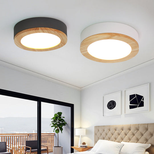 Kids Drum Ceiling Light with Wood and Acrylic Shade - Ideal Bedroom Flush Mount Fixture