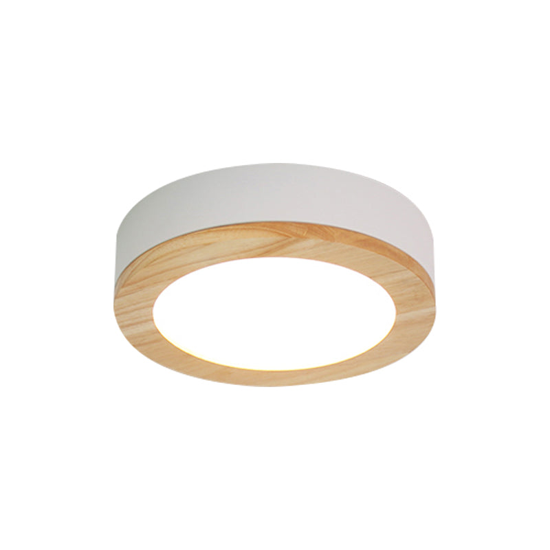Kids Drum Ceiling Light with Wood and Acrylic Shade - Ideal Bedroom Flush Mount Fixture