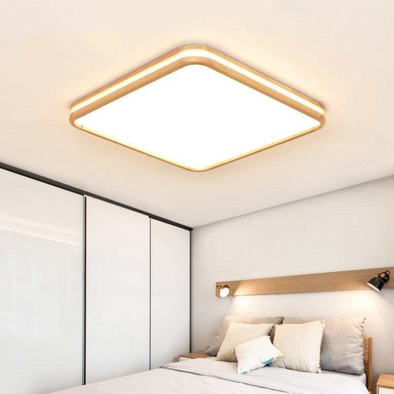 Slim Panel Square Ceiling Mount Light: Wood Edge, Simple Style, LED Ceiling Lamp - Beige (18/26 Inch Wide)