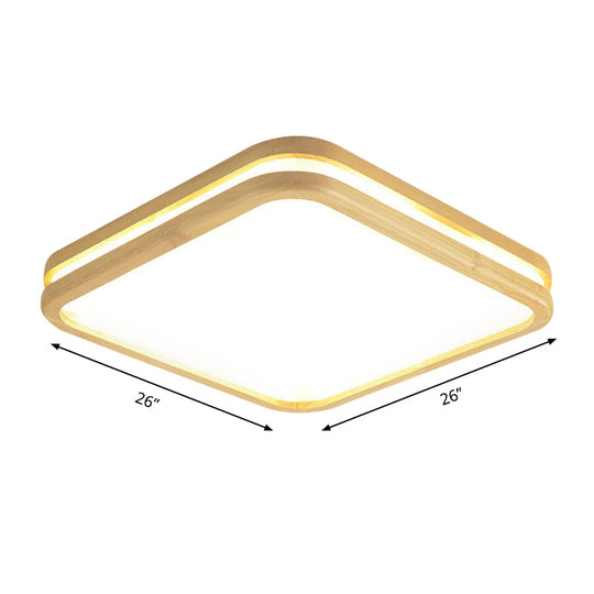 Slim Panel Square Ceiling Mount Light: Wood Edge, Simple Style, LED Ceiling Lamp - Beige (18/26 Inch Wide)