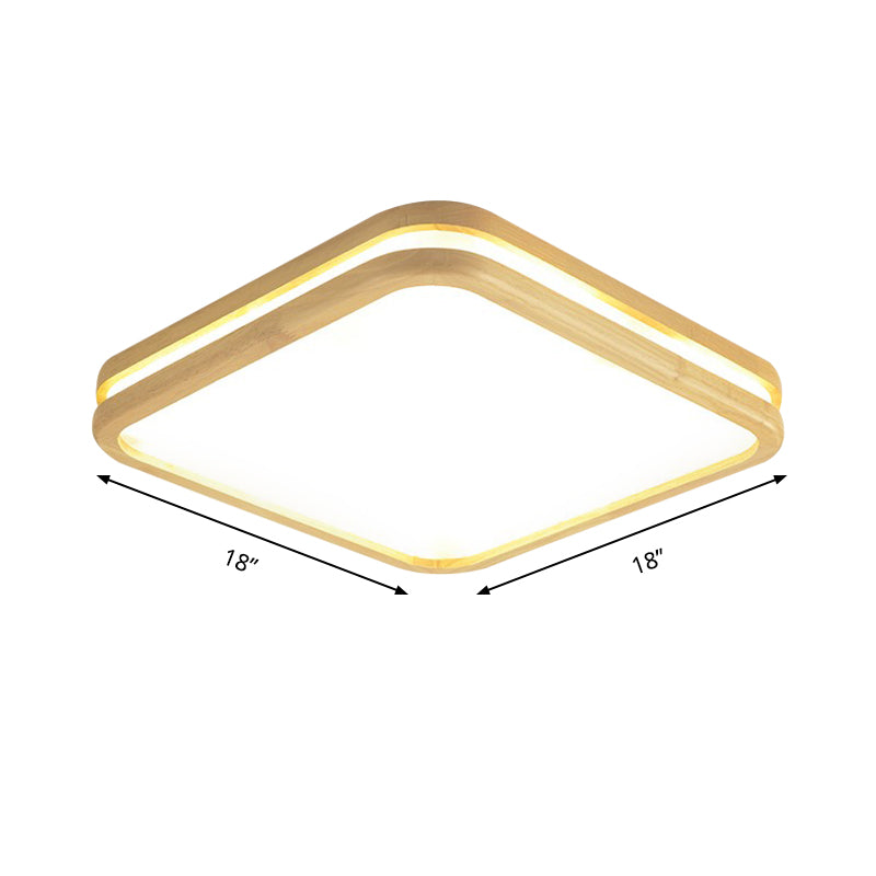 Slim Panel Square Ceiling Mount Light: Wood Edge, Simple Style, LED Ceiling Lamp - Beige (18/26 Inch Wide)