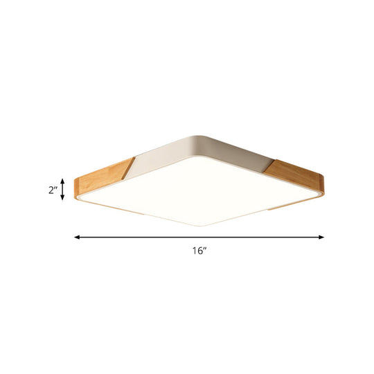 Kids Bedroom Ceiling Light - Nordic Green Square Flush Mount With Wood And Acrylic Shade