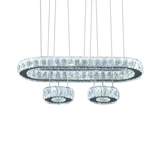 Modern LED Chrome Pendant Chandelier Light with Beveled Crystal Oval Design