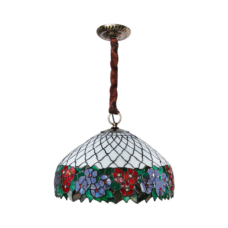 Victorian White Chandelier Light With Floral Cut Glass Shade - 3-Bulb Living Room Pendant