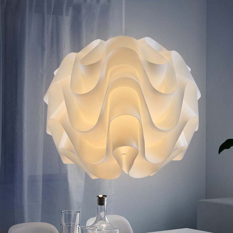 Simplicity Acrylic Single Light White Drop Pendant - Meringue Hanging Ceiling Light, 7"/9"/12" Wide