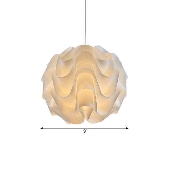 Simplicity Acrylic Single Light White Drop Pendant - Meringue Hanging Ceiling Light, 7"/9"/12" Wide