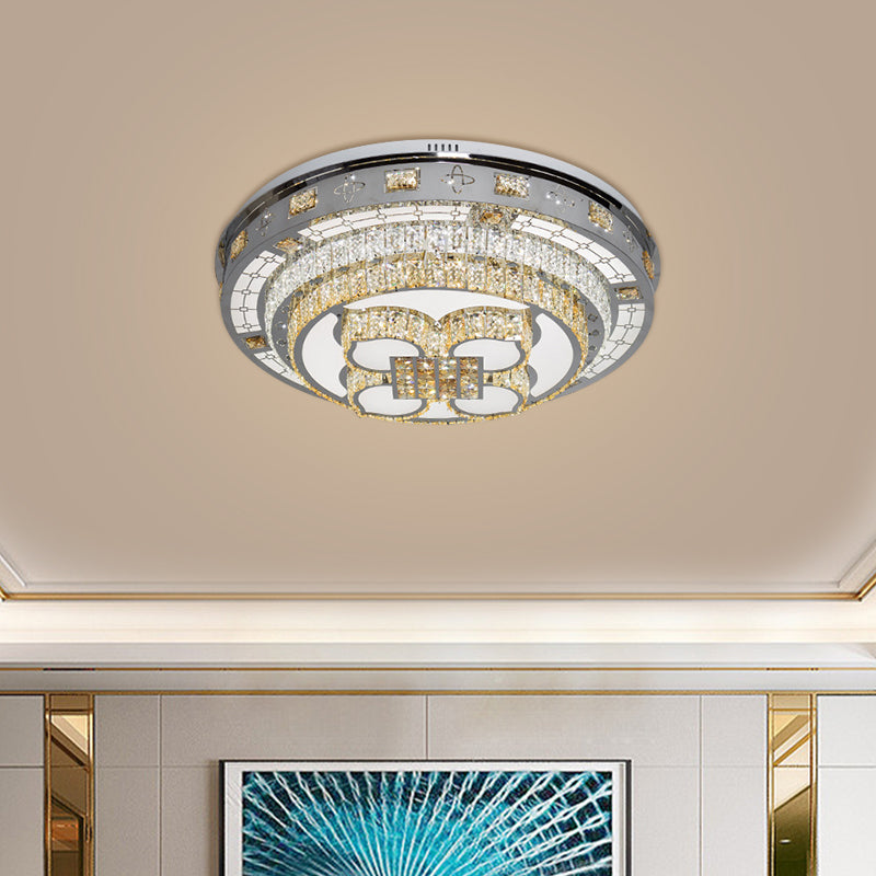 Crystal Lotus Flushmount LED Ceiling Lamp in Chrome, Warm & White Light