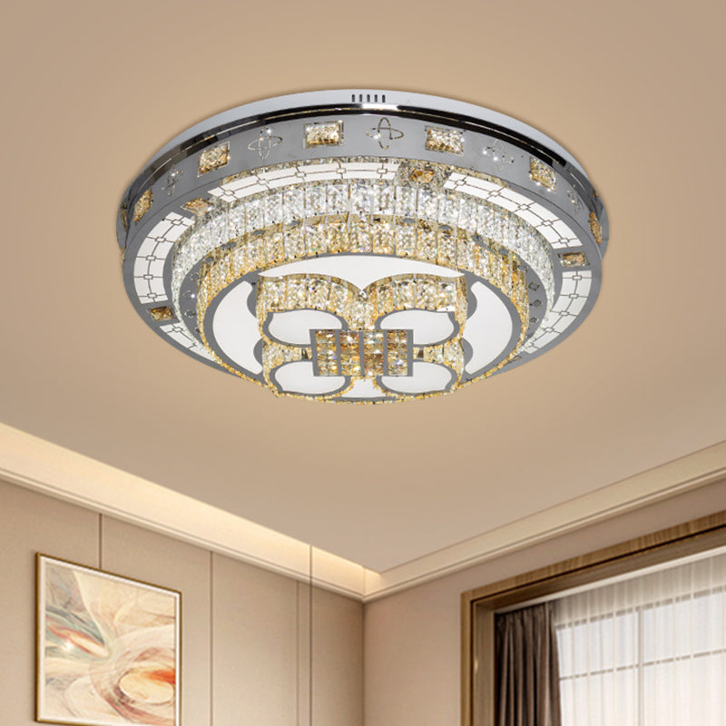 Crystal Lotus Flushmount Led Ceiling Lamp In Chrome Warm & White Light