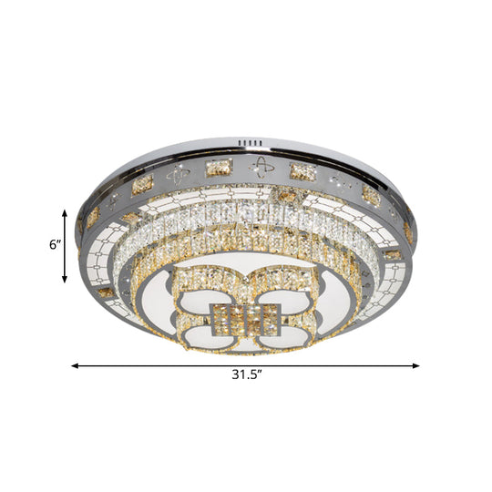 Crystal Lotus Flushmount LED Ceiling Lamp in Chrome, Warm & White Light