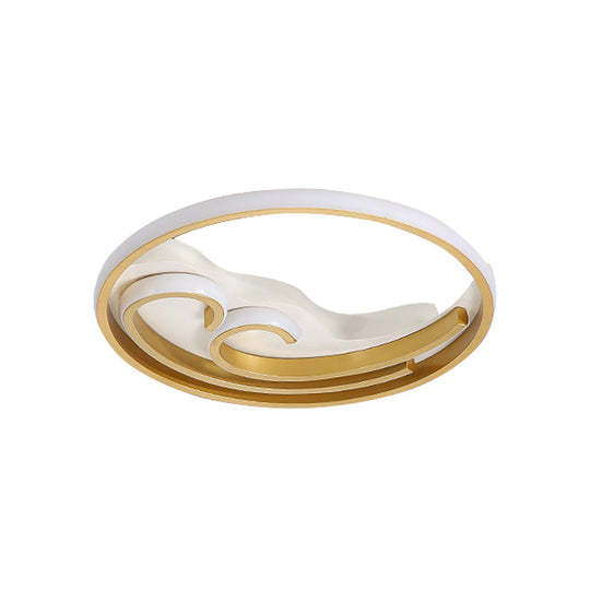 Metallic LED Nordic Flush Light Fixture - Waves Bedroom Semi Mount Lighting in Gold/Black-Gold