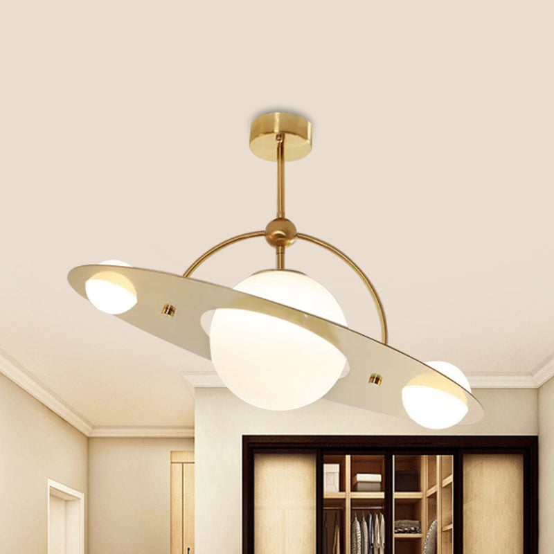 Saturn Semi Flush Ceiling Light - Cartoon White Glass, 2 Bulbs - White/Beige/Blue