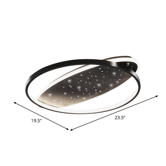 Modern LED Flush Ceiling Light in Black with Metallic Oval and Circular Design