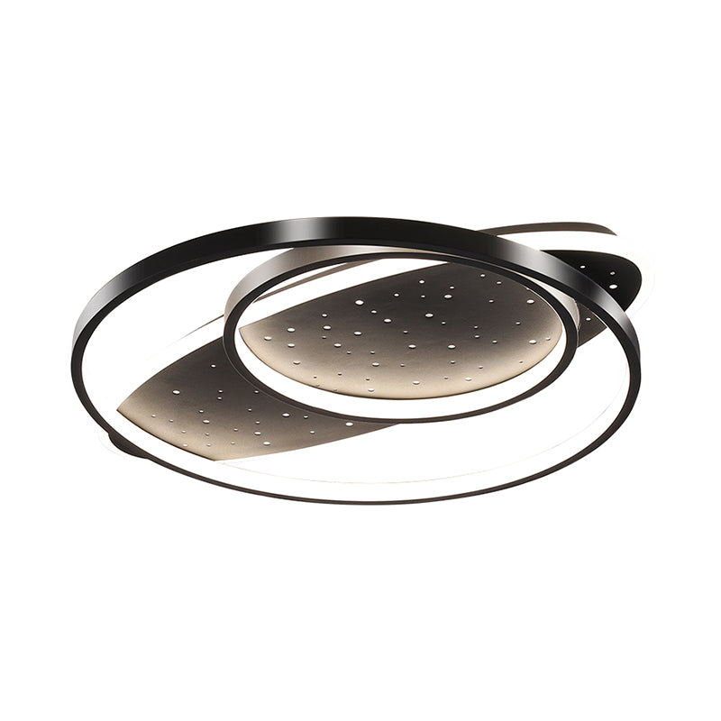 Modern LED Flush Ceiling Light in Black with Metallic Oval and Circular Design