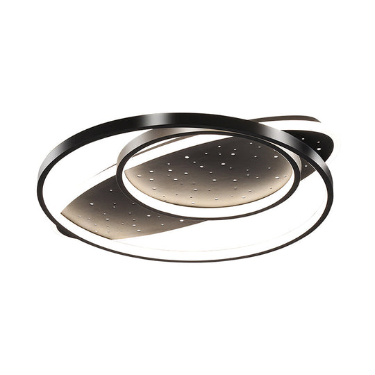 Modern LED Flush Ceiling Light in Black with Metallic Oval and Circular Design