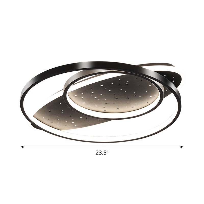Modern LED Flush Ceiling Light in Black with Metallic Oval and Circular Design