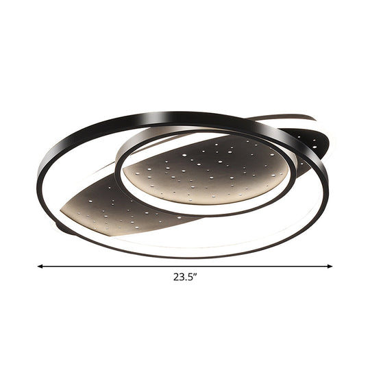 Modern LED Flush Ceiling Light in Black with Metallic Oval and Circular Design