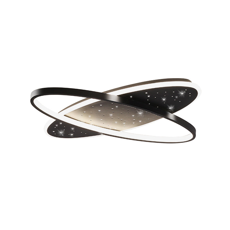 Modern LED Flush Ceiling Light in Black with Metallic Oval and Circular Design