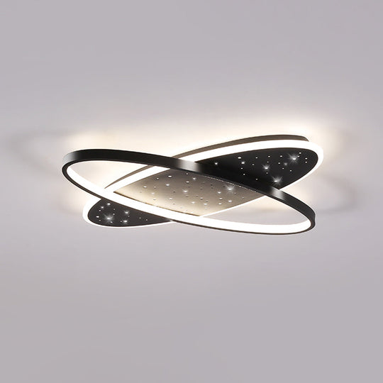 Modern LED Flush Ceiling Light in Black with Metallic Oval and Circular Design