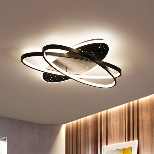 Modern LED Flush Ceiling Light in Black with Metallic Oval and Circular Design