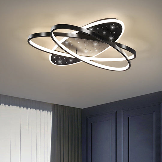 Modern LED Flush Ceiling Light in Black with Metallic Oval and Circular Design
