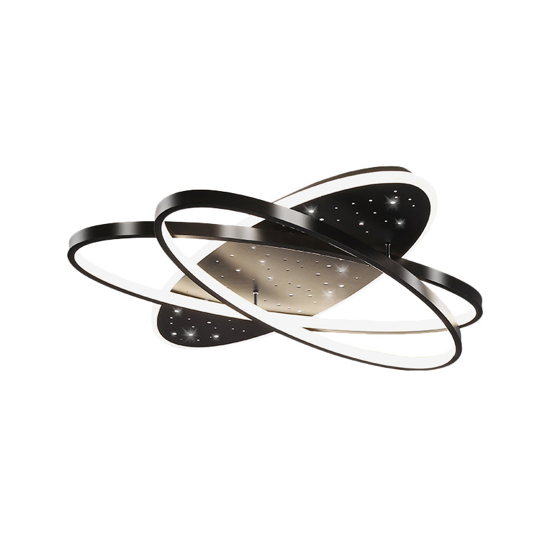 Modern LED Flush Ceiling Light in Black with Metallic Oval and Circular Design
